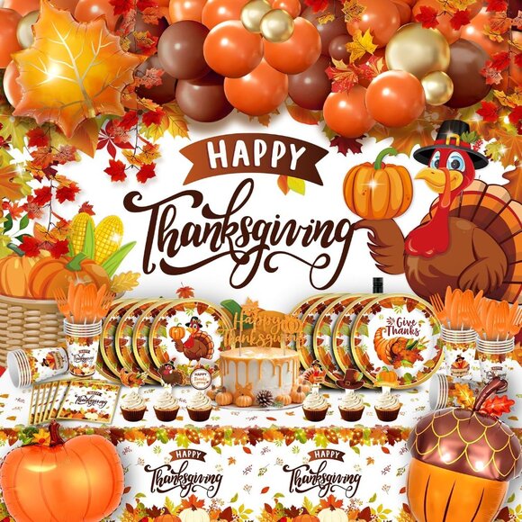 Festive Thanksgiving Party Supplies Kit - 279 Durable Pieces for Easy Setup